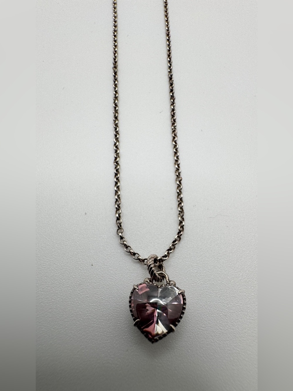 Star 925 Sterling Silver Purple Heart Crystal Pendant Necklace